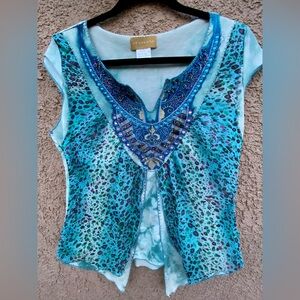 SEANDARA Embellished/Beaded TyeDyeTop w/Sheer Layers!